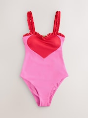 Cath Kidston Pink Heart Frill Trim Swimsuit - Image 1 of 3