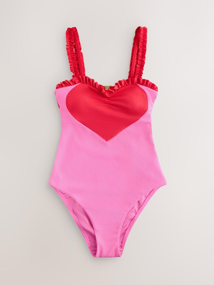 Cath Kidston Pink Heart Frill Trim Swimsuit - Image 1 of 3