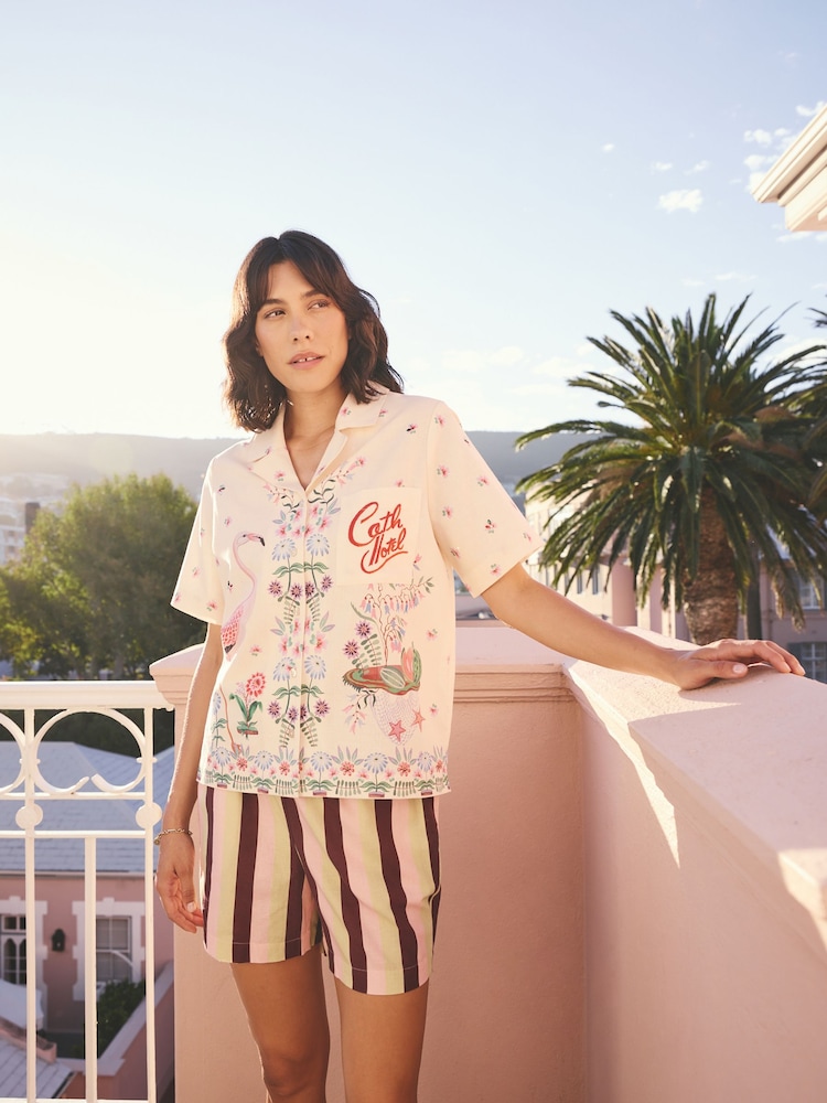 Cath Kidston Ecru Flamingo Print Shirt - Image 2 of 9 Cath Kidston Ecru Flamingo Print Shirt - Image 2 of 9