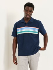 FatFace Sutton Navy Textured Chest Stripe Polo - Image 1 of 5