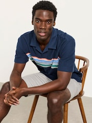 FatFace Sutton Navy Textured Chest Stripe Polo - Image 3 of 5