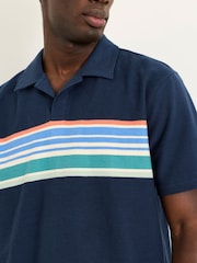 FatFace Sutton Navy Textured Chest Stripe Polo - Image 4 of 5