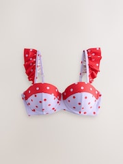 Cath Kidston Purple Polka Dot Frill Trim Bikini Top - Image 1 of 3