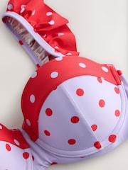 Cath Kidston Purple Polka Dot Frill Trim Bikini Top - Image 2 of 3