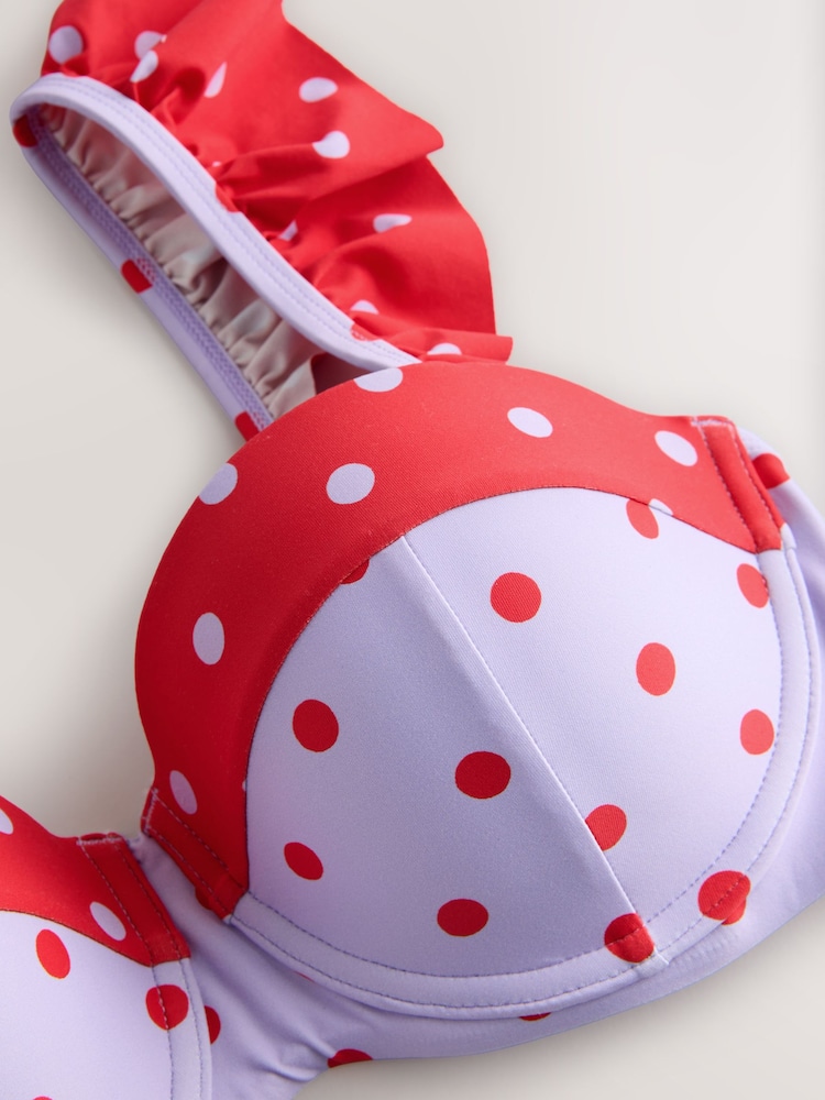 Cath Kidston Purple Polka Dot Frill Trim Bikini Top - Image 2 of 3