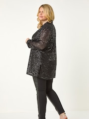 Roman Black Curve Sequin V-Neck Stretch Shirt - Image 4 of 5