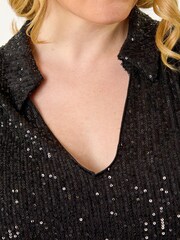 Roman Black Curve Sequin V-Neck Stretch Shirt - Image 5 of 5