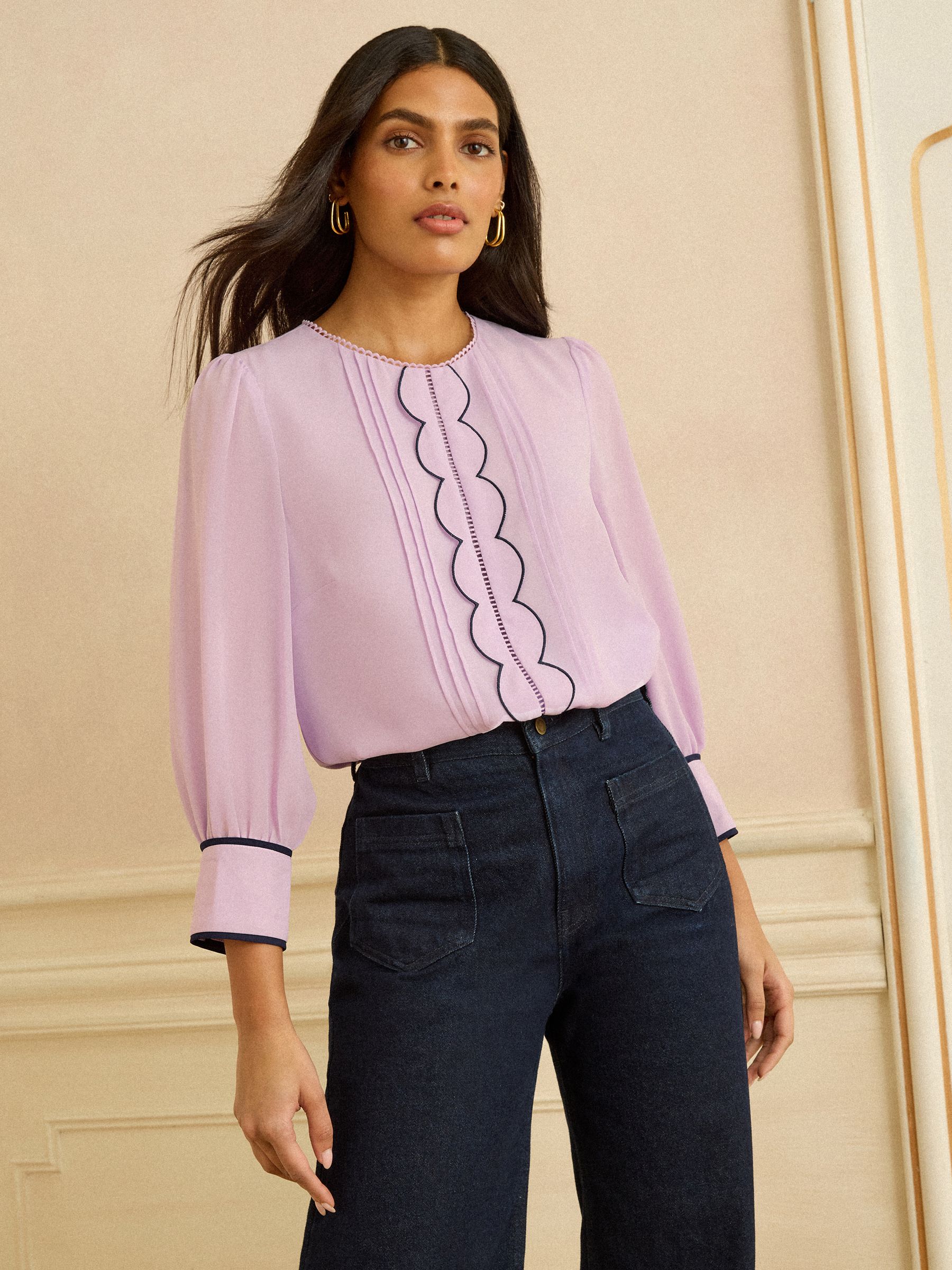 y*e様 flower scallop couture blous Buy Love & Roses Lilac 3/4 Sleeve Scallop Detail Blouse from the