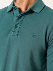 FatFace Dark Teal Long Sleeve Pique Polo Shirt - Image 3 of 5