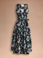 Cath Kidston Black Island Print Flowy Midi Dress - Image 1 of 5