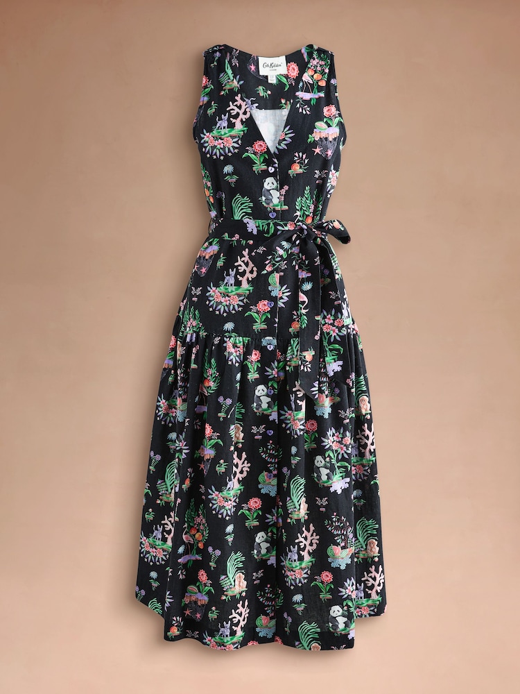 Cath Kidston Black Island Print Flowy Midi Dress - Image 1 of 5 Cath Kidston Black Island Print Flowy Midi Dress - Image 1 of 5