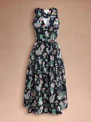 Cath Kidston Black Island Print Flowy Midi Dress - Image 2 of 5