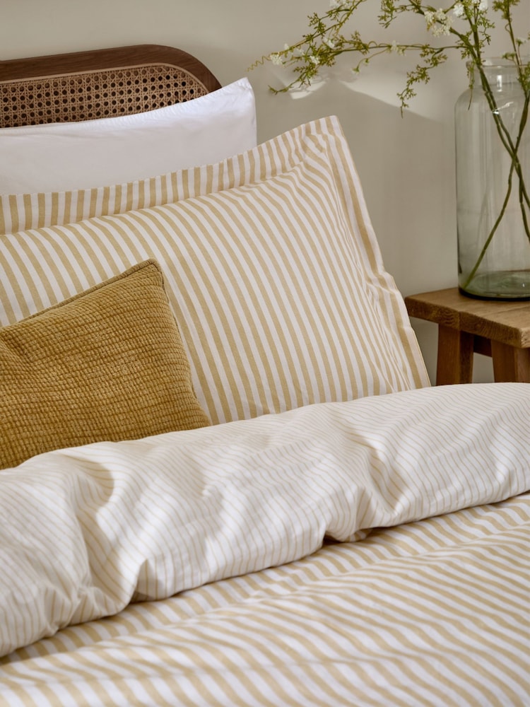 Yard Honey Yellow Hebden Striped 100 Cotton Duvet Cover and Pillowcase Set - Image 4 of 4