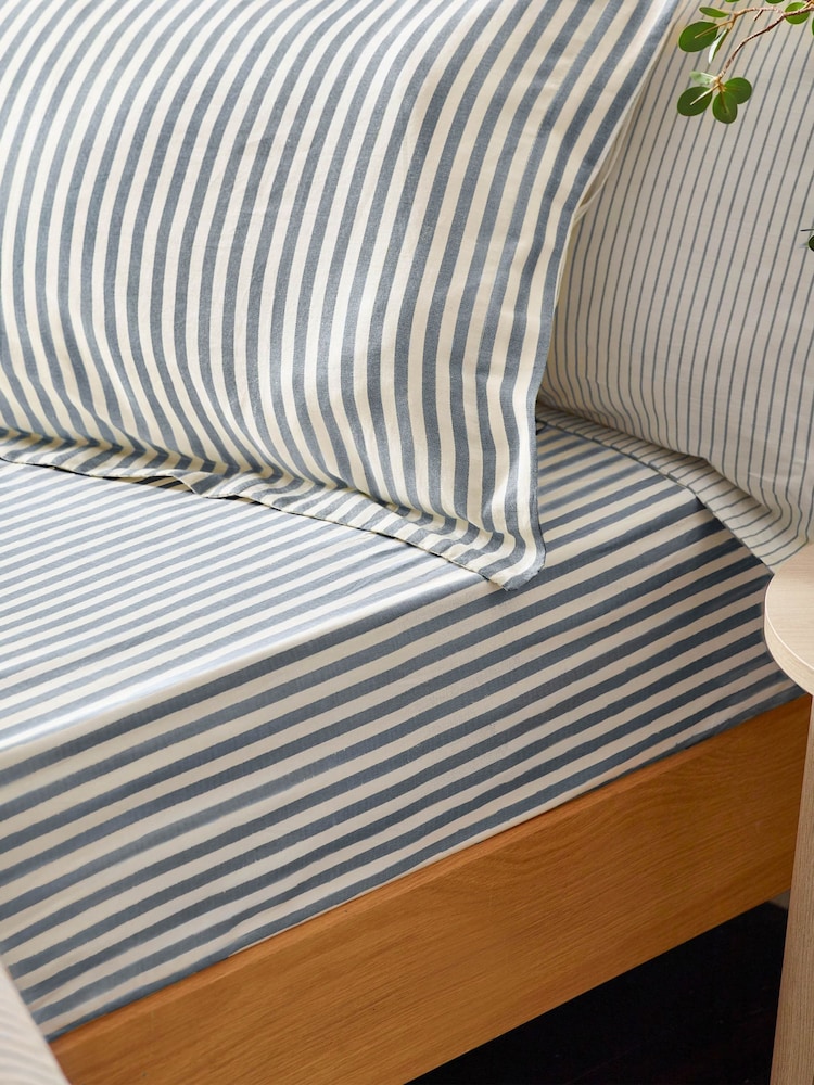 Yard Navy Hebden Striped Cotton Extra Deep Fitted Sheet - Image 1 of 1