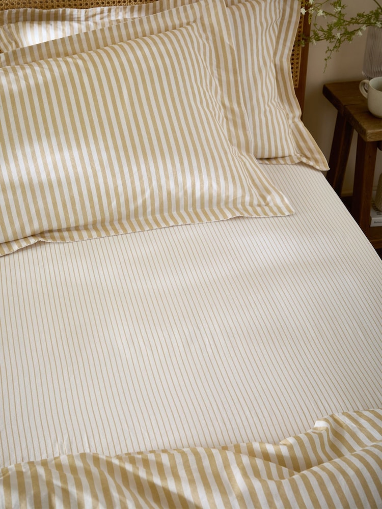 Yard Honey Yellow Hebden Narrow Stripe Cotton Fitted Sheet - Image 1 of 1