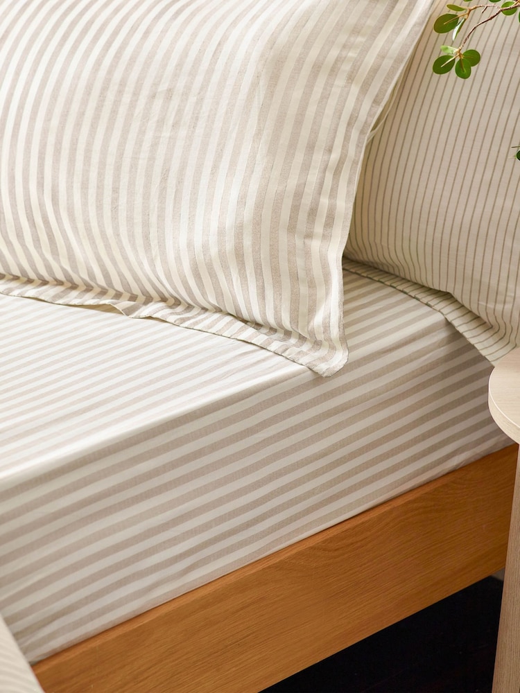 Yard Natural Hebden Striped Cotton Extra Deep Fitted Sheet - Image 1 of 1