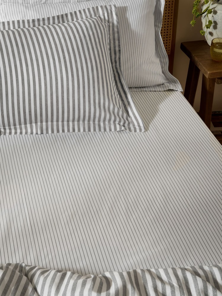 Yard Grey Hebden Narrow Stripe Cotton Extra Deep Fitted Sheet - Image 1 of 2