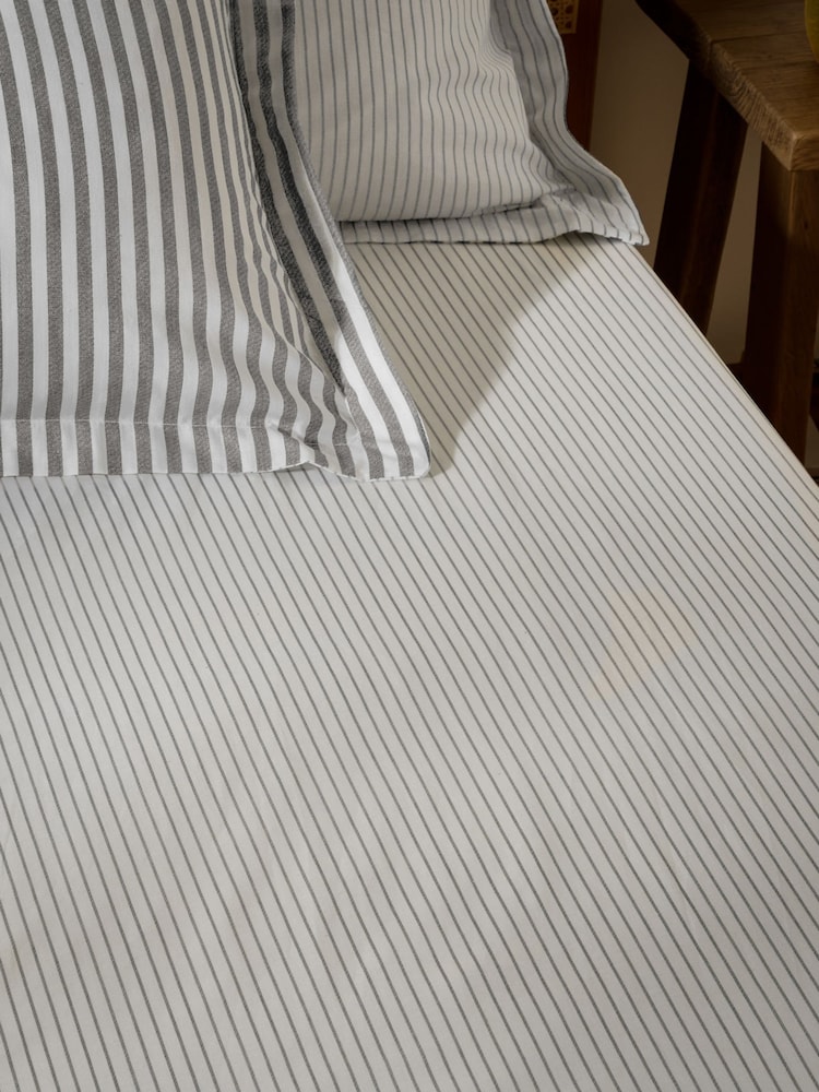Yard Grey Hebden Narrow Stripe Cotton Extra Deep Fitted Sheet - Image 2 of 2