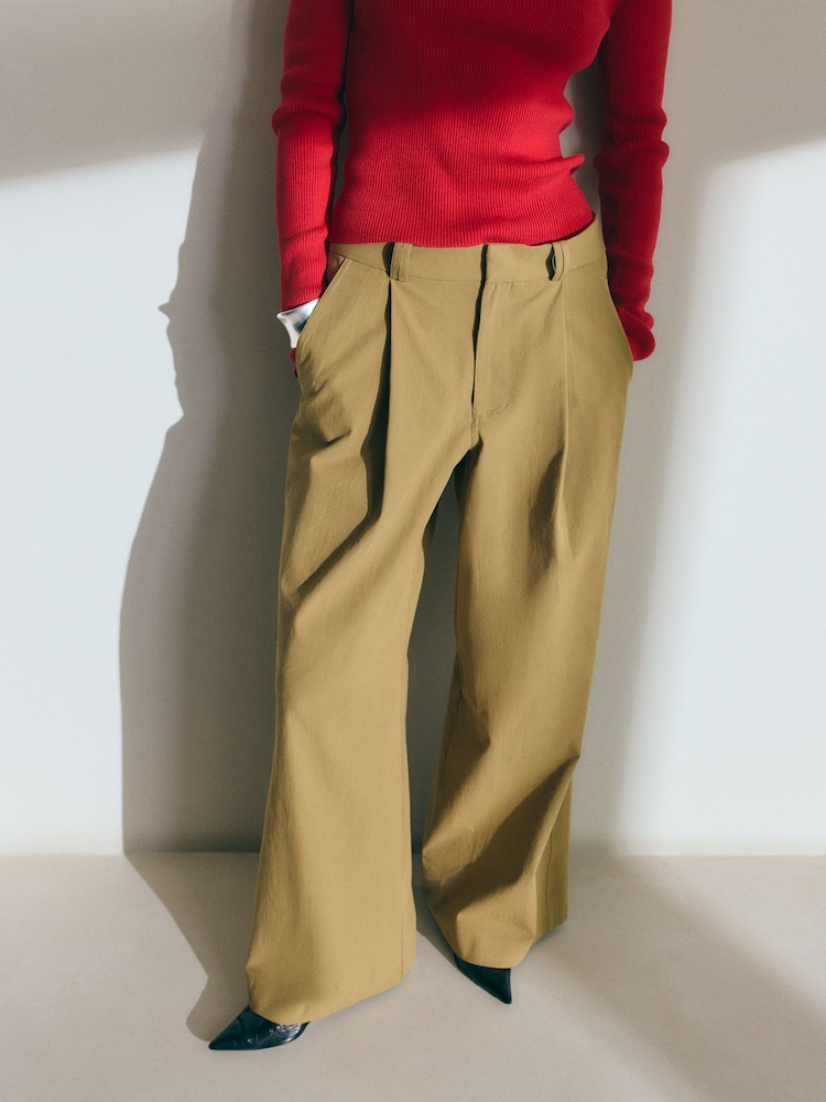 BHOEM Beige Tapered Mid Rise Wide Leg Cotton Trousers - Image 2 of 5