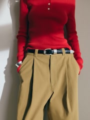 Tapered Mid Rise Wide Leg Cotton Trousers - Larawan 6 ng 7