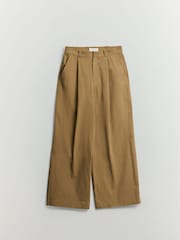 Tapered Mid Rise Wide Leg Cotton Trousers - Larawan 7 ng 7