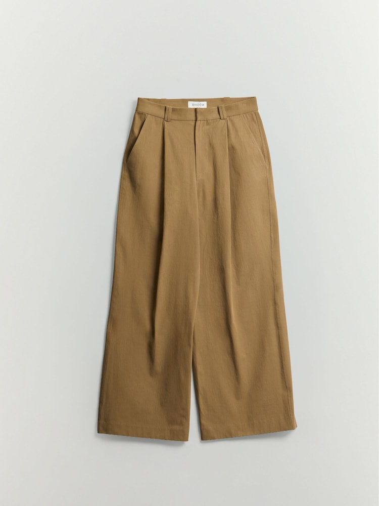 Tapered Mid Rise Wide Leg Cotton Trousers - Larawan 7 ng 7