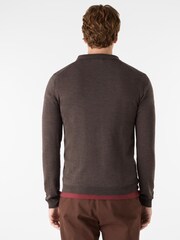 Oliver Sweeney Merino Wool Buttonless Polo Brown Jumper - Image 2 of 5