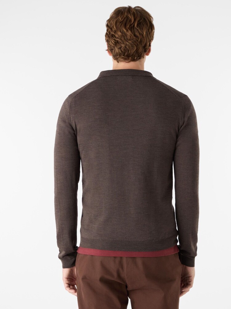 Oliver Sweeney Merino Wool Buttonless Polo Brown Jumper - Image 2 of 5 Oliver Sweeney Merino Wool Buttonless Polo Brown Jumper - Image 2 of 5