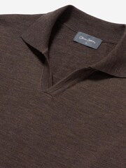 Oliver Sweeney Merino Wool Buttonless Polo Brown Jumper - Image 4 of 5