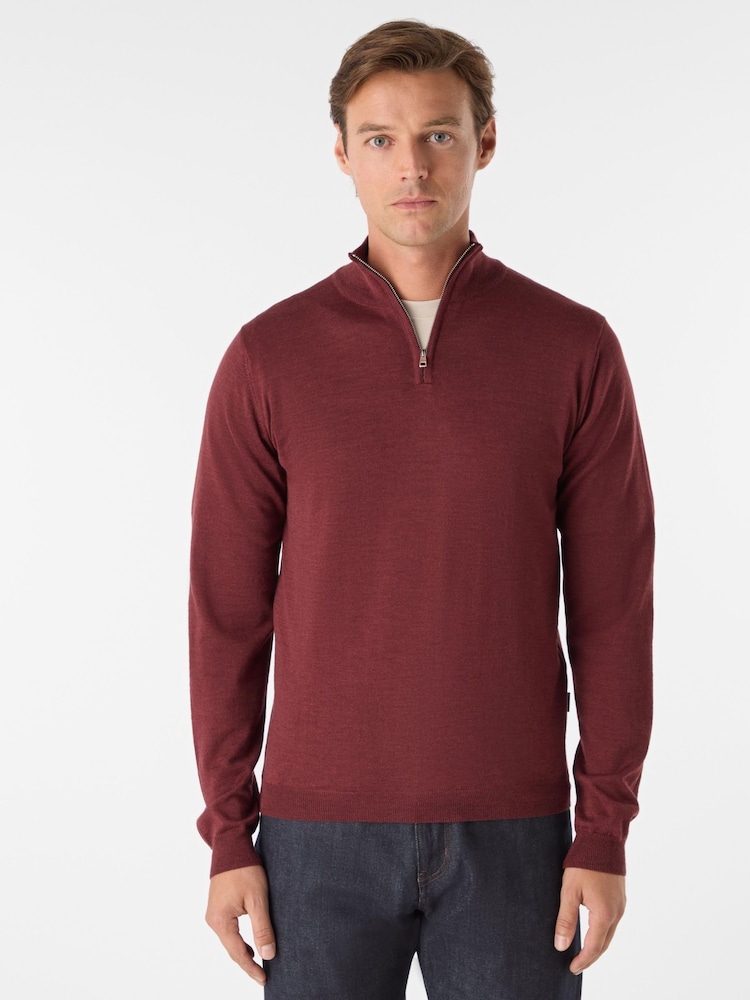 Oliver Sweeney Red Merino Wool Quarter Zip Jumper - Image 1 of 5