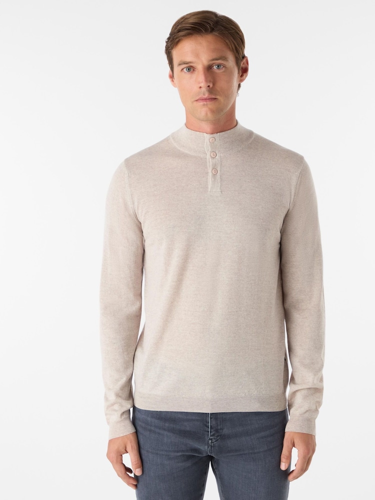 Oliver Sweeney Natural Merino Wool Buttoned Funnel-Neck Jumper - Image 1 of 5 Oliver Sweeney Natural Merino Wool Buttoned Funnel-Neck Jumper - Image 1 of 5