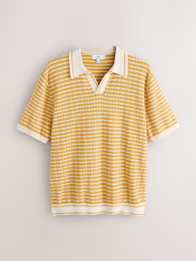 Amarillo - Textured Pattern Knit Trophy Polo Shirt - Imagen 1 de 3