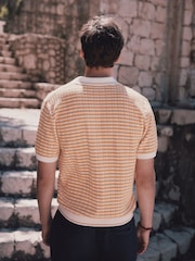 Yellow Textured Pattern Knit Trophy Polo Shirt - Image 4 of 8