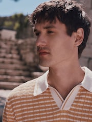 Yellow Textured Pattern Knit Trophy Polo Shirt - Image 5 of 8