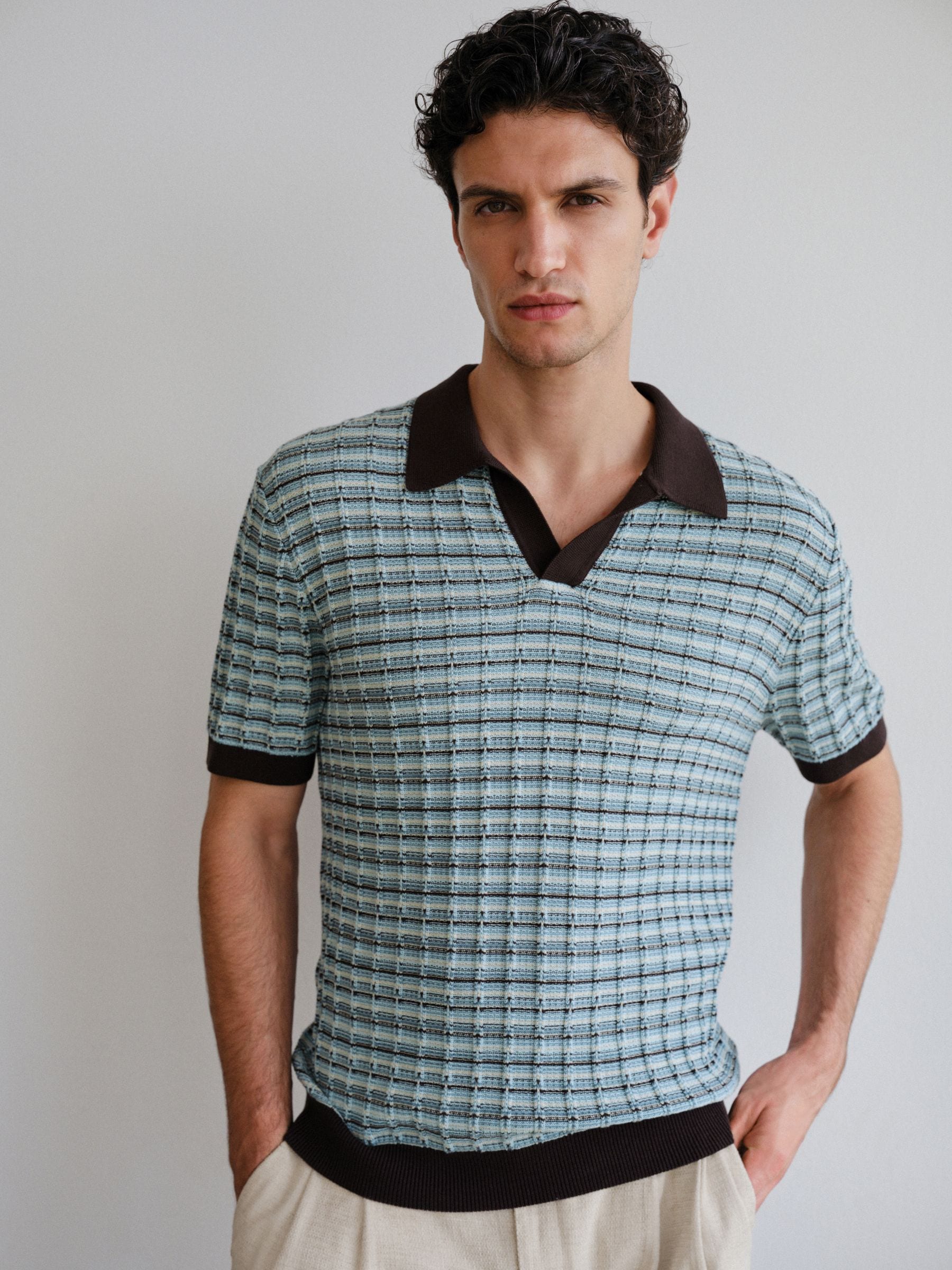 Buy Brown/Blue Signature SUPIMA® Cotton Stripe Knit Trophy Polo