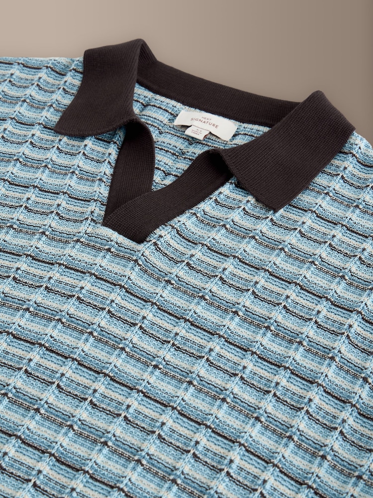 Brown/Blue Signature SUPIMA®? Cotton Stripe Knit Trophy Polo Shirt - Image 3 of 3