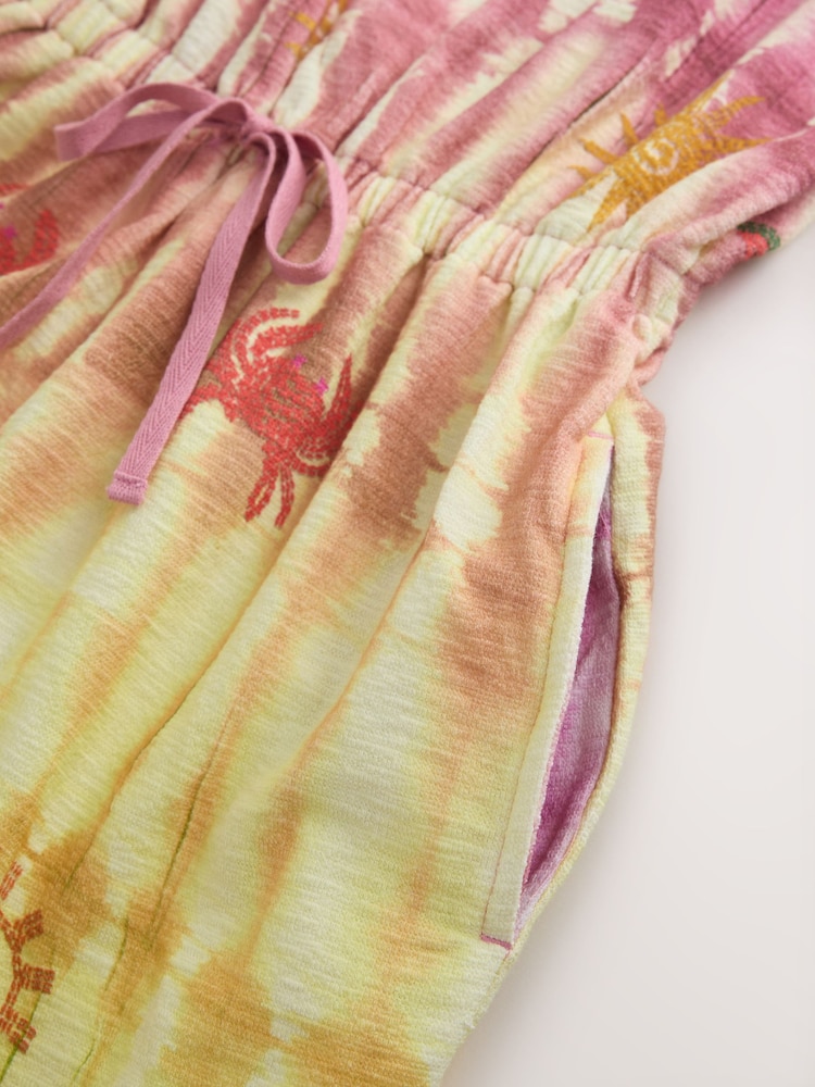 Pink Tie Dye Sleeveless Tie Waist Cotton Playsuit - Image 8 of 8