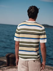 White/Green Signature Stripe Knitted T-Shirt with Silk - Image 4 of 8