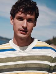 White/Green Signature Stripe Knitted T-Shirt with Silk - Image 5 of 8