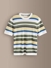 White/Green Signature Stripe Knitted T-Shirt with Silk - Image 6 of 8
