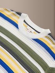 White/Green Signature Stripe Knitted T-Shirt with Silk - Image 7 of 8