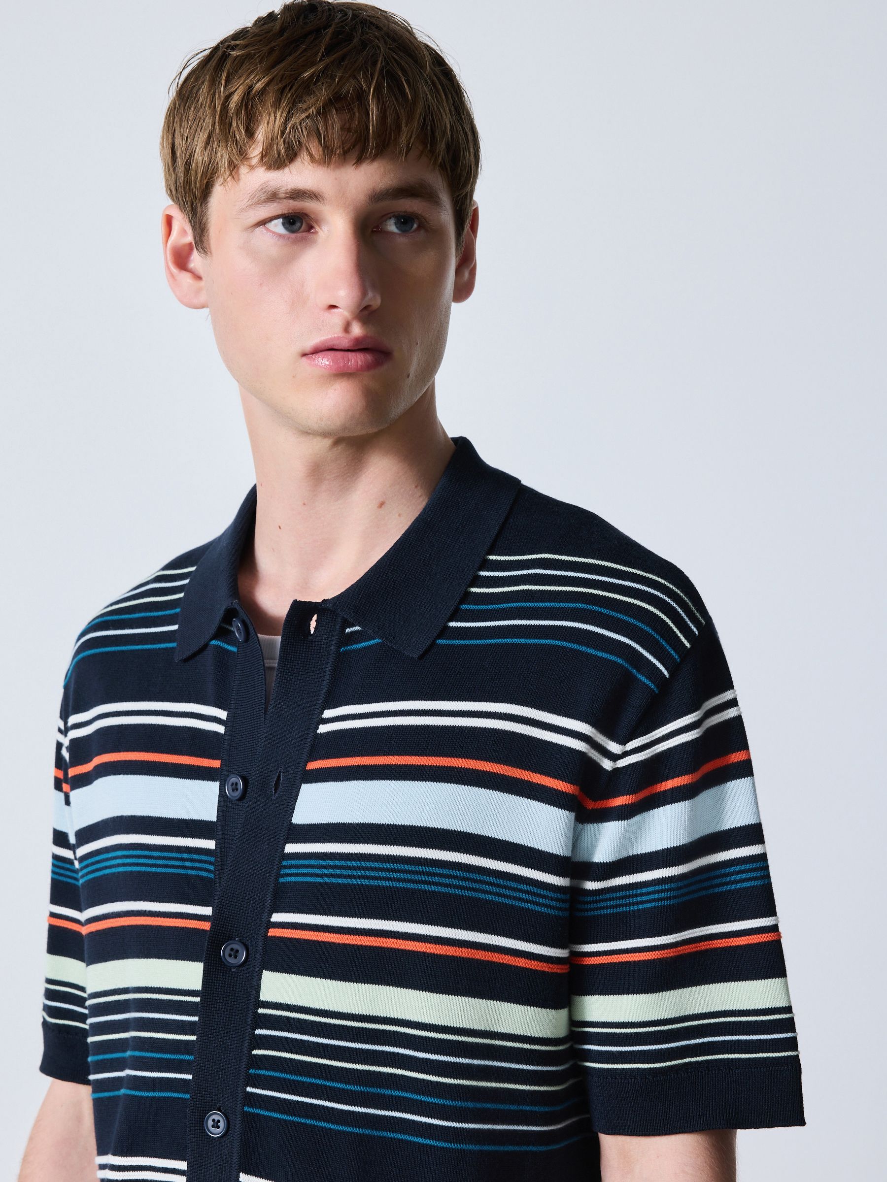 Buy Navy Blue Cotton Rich Stripe Knitted Shirt from Next USA