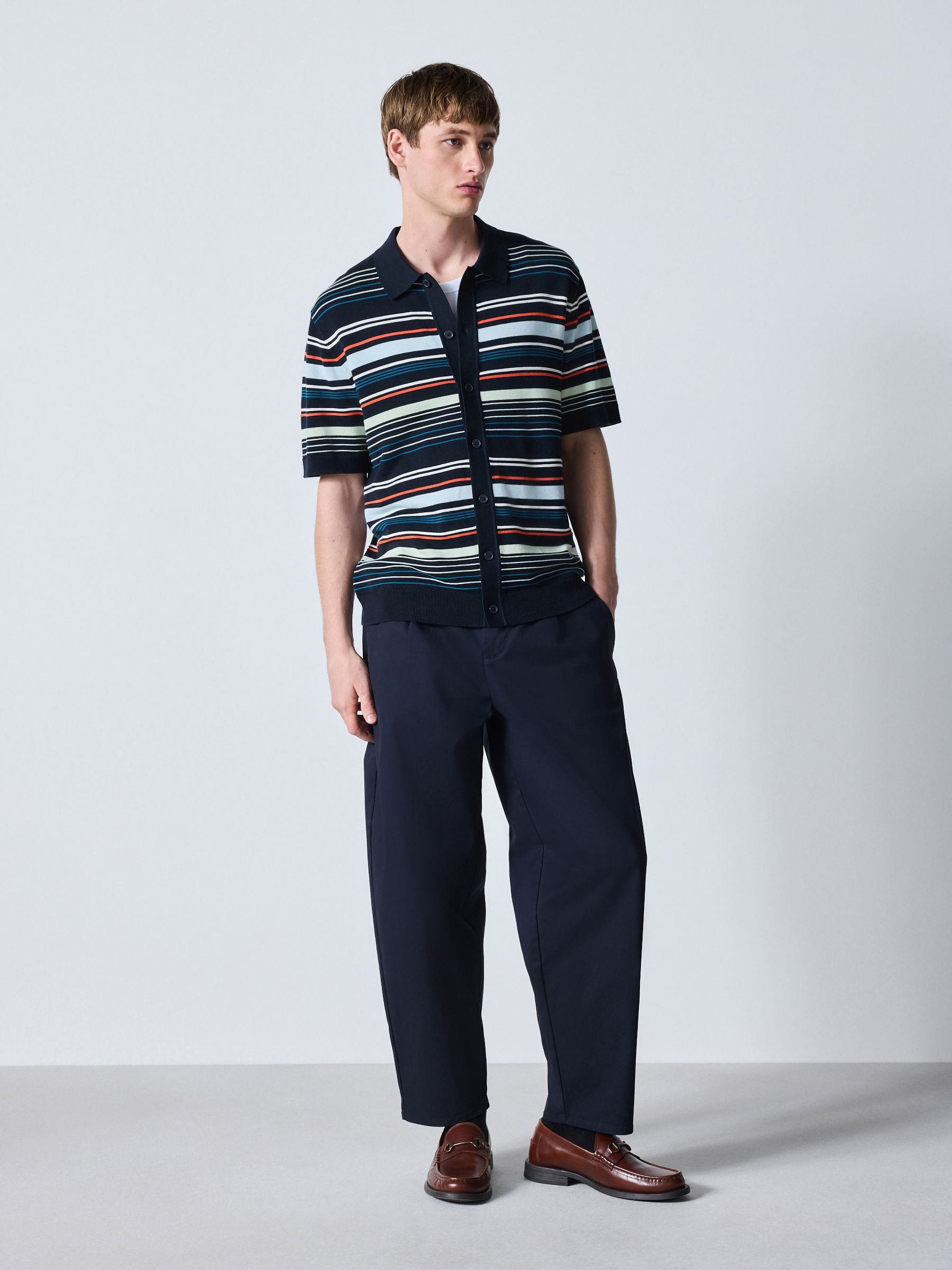 Buy Navy Blue Cotton Rich Stripe Knitted Shirt from Next USA