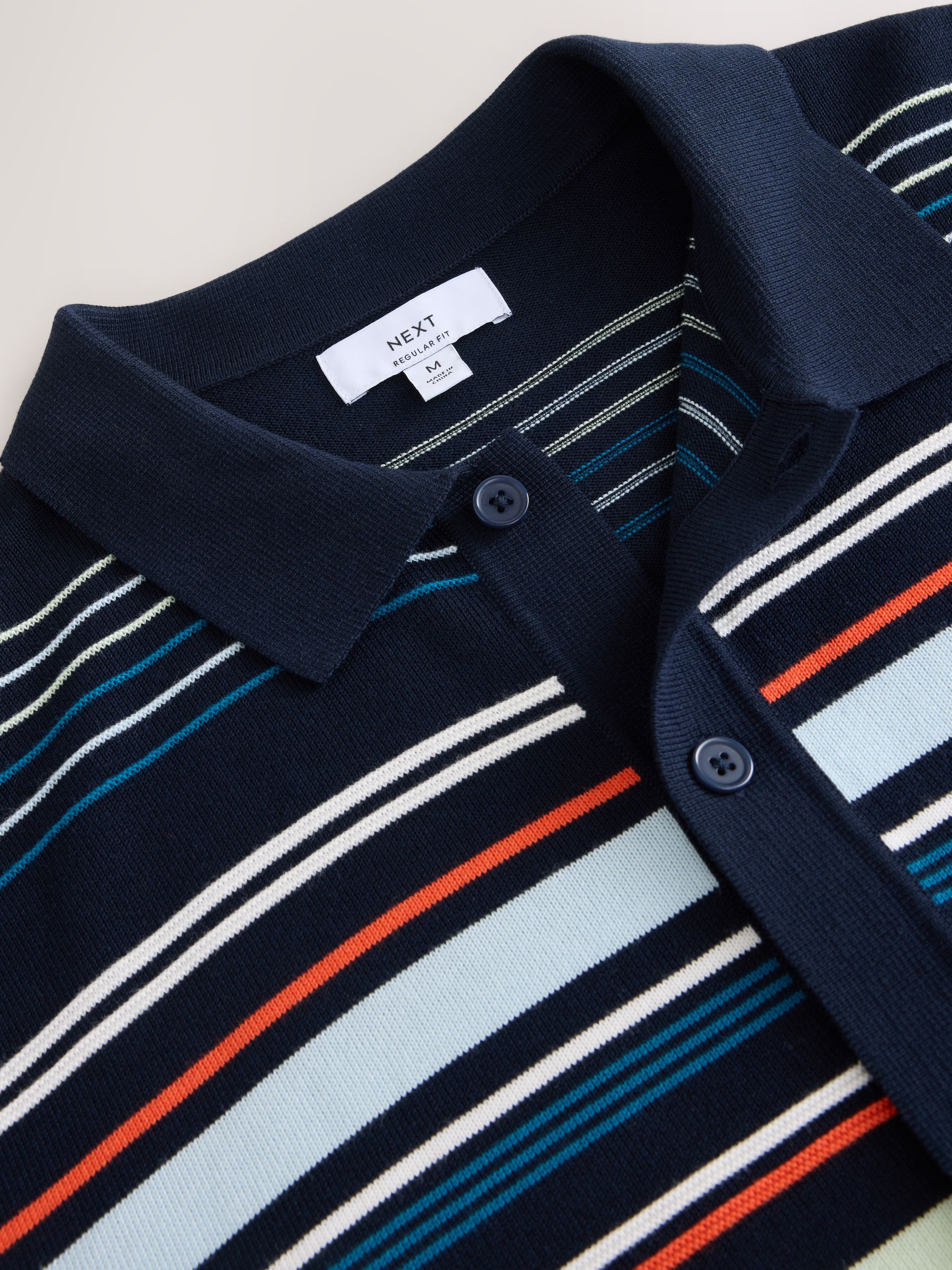 Buy Navy Blue Cotton Rich Stripe Knitted Shirt from Next USA