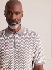 رمادي - Signature SUPIMA® Cotton Zig Zag Knit Zip Polo Shirt - Image 1 of 5