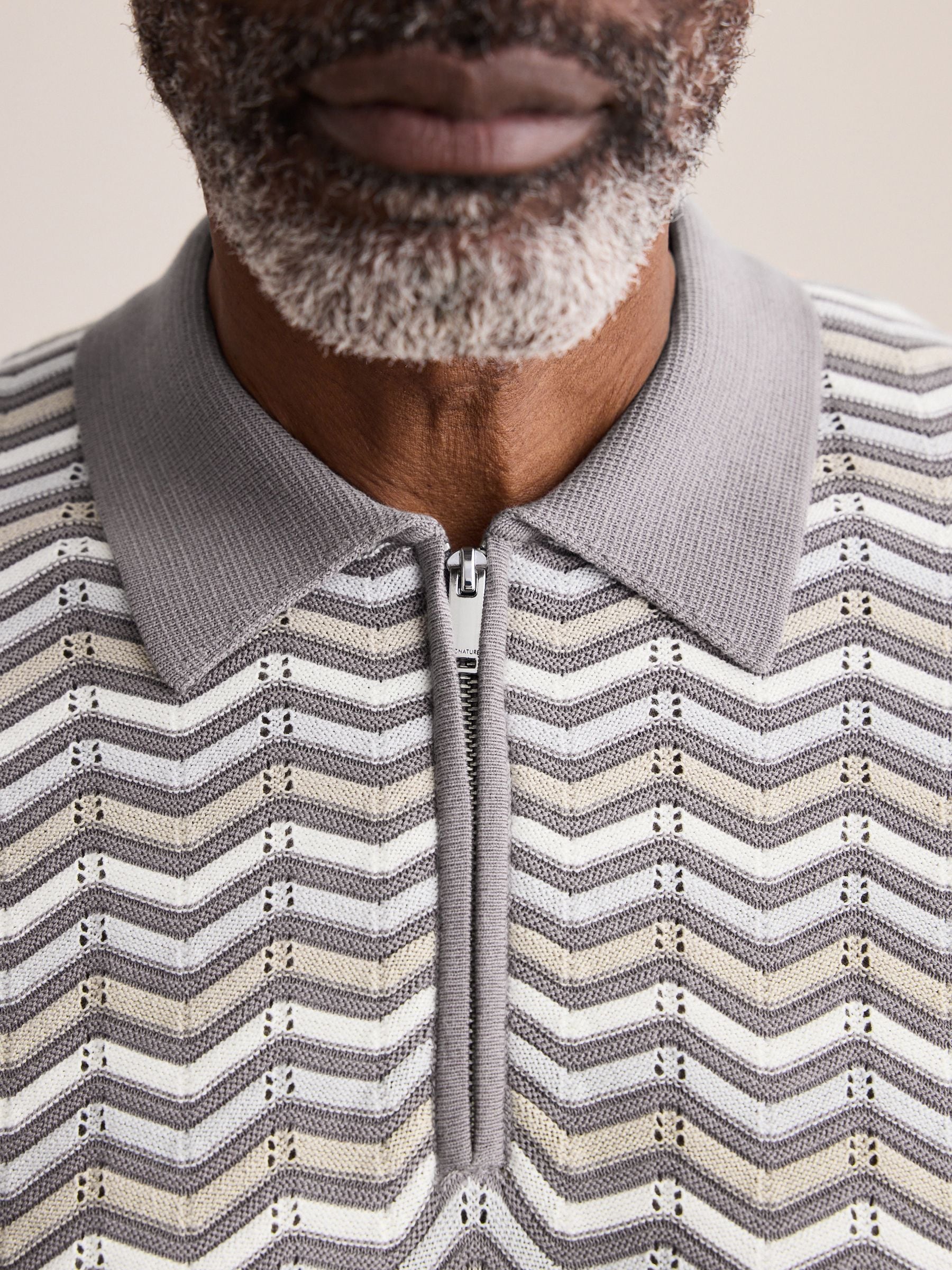 トップス tdk_void polo Buy Grey Signature Cotton Zig Zag Knit Zip Polo Shirt from Next