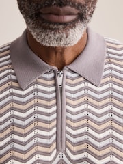 رمادي - Signature SUPIMA® Cotton Zig Zag Knit Zip Polo Shirt - Image 5 of 5