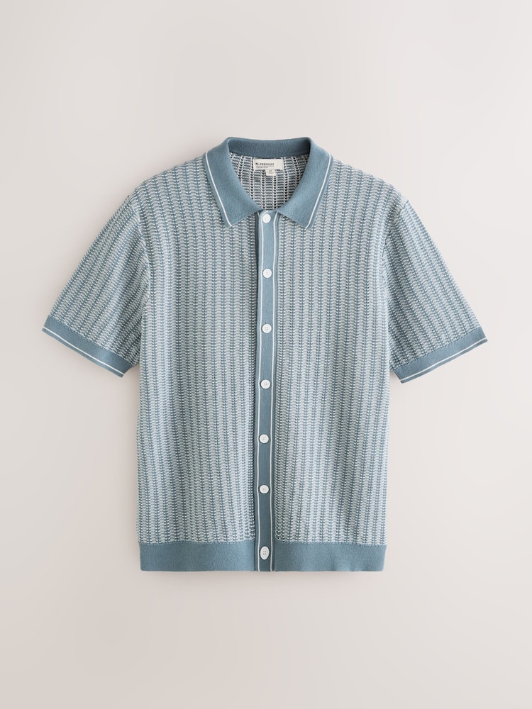 Blue Stripe Knitted Shirt with Linen - Image 1 of 3