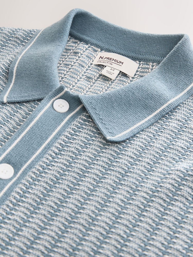 Blue Stripe Knitted Shirt with Linen - Image 2 of 3
