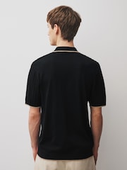 Negro - N.Premium Tipped Waffle Knit Zip Neck Polo Shirt - Imagen 3 de 8